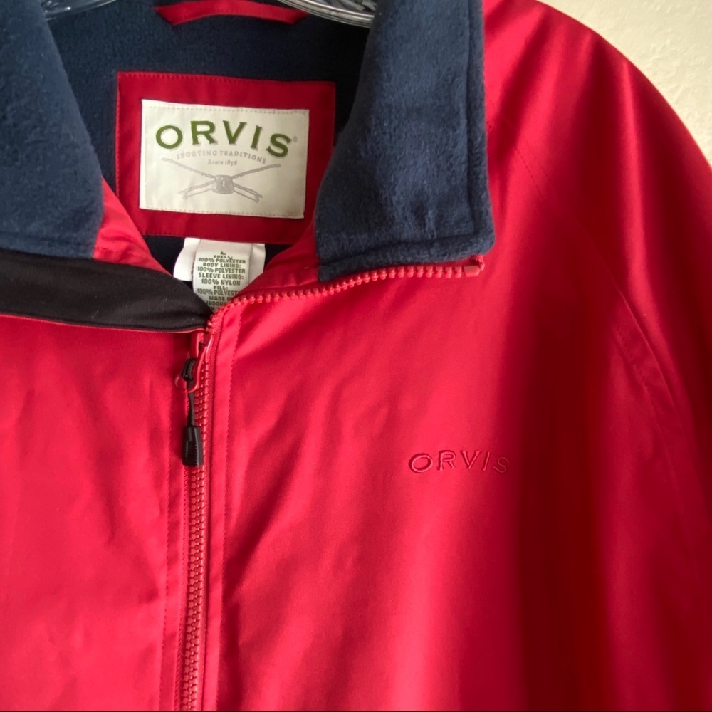 Men’s ORVIS Red Bomber Zip Coat Fleece Lined sz L - Picture 3 of 6